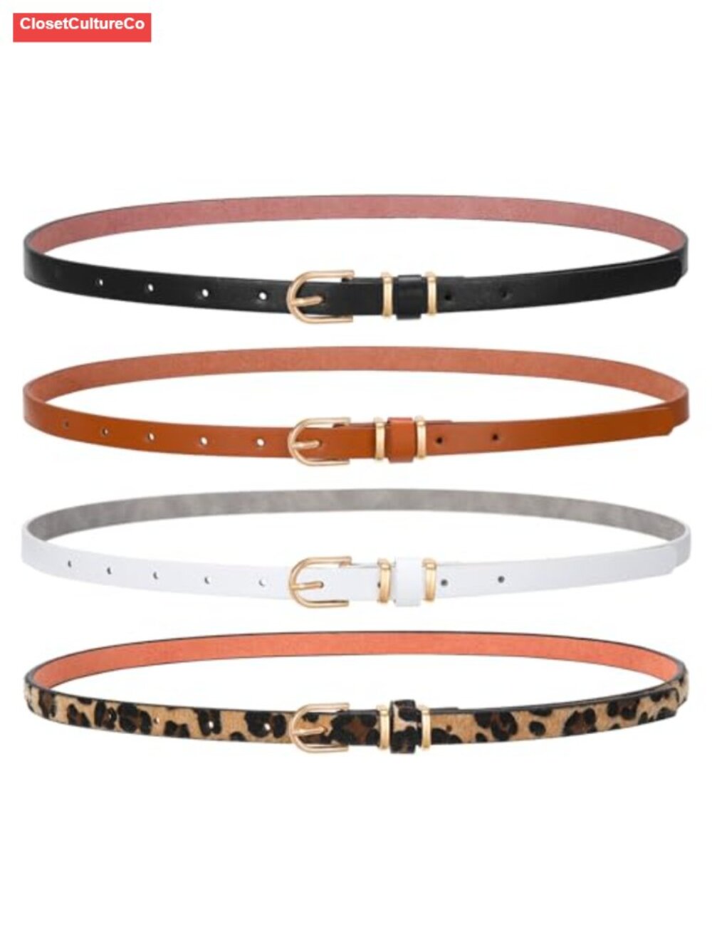 4 Pack Women Thin Skinny Belts Faux Leather Gold Alloy Buckle Jeans Dresses